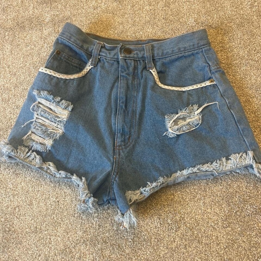 Vintage Cotton Express Denim Shorts Distressed Mini Holes Women's Size 7/8